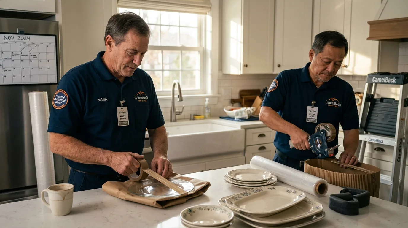 Professional crew packing kitchen dishware in Lewisburg, OH